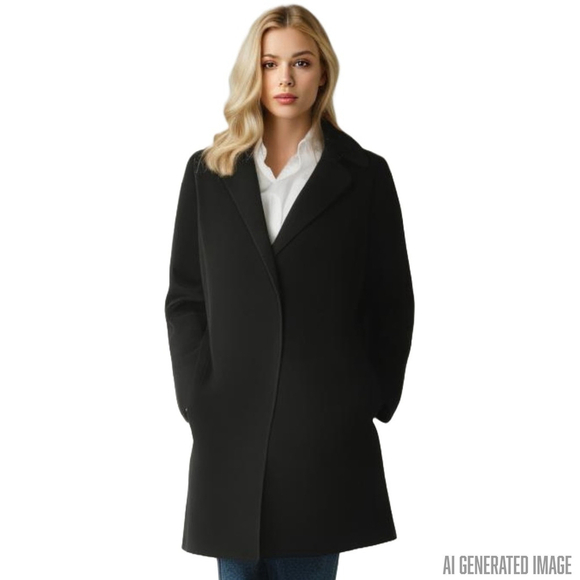 Whistles Jackets & Blazers - Whistles Black Wool Blend Long Coat Notch Lapel Minimalist Winter Small NWT